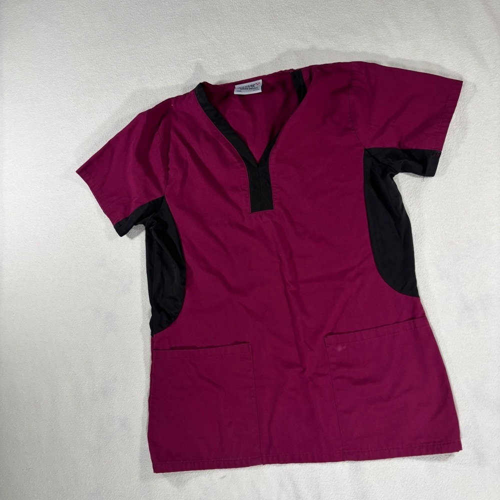 Allstar Uniforms Scrub Top Women S Burgundy Excellent V-Neck Contrast A2270